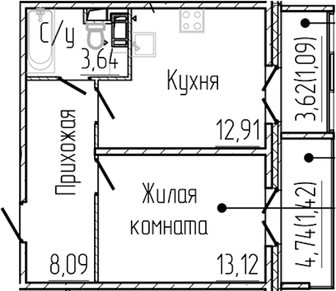 1-комнатная квартира 40.27 м², 3/8 эт., ЖК «SERTOLOVO PARK»